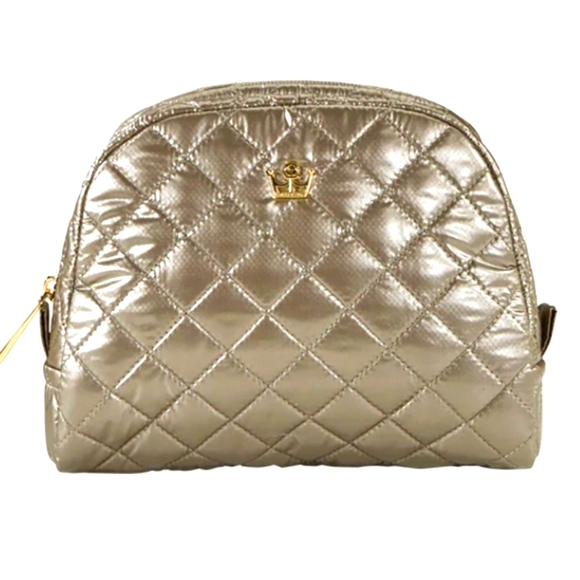 NWT Oliver Thomas Cosmetics Case KST Medium Metallic Taupe Gold Makeup Bag - Picture 3 of 8